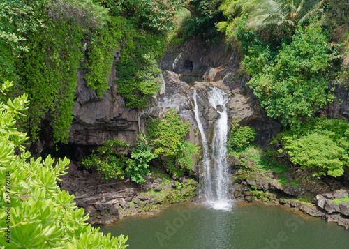 View from the Kuloa Point of the waterfall at Oheʻo Gulc (often called Seven Sacred Pools), Haleakala National Park on the island of Maui, Hawaii, USA photo