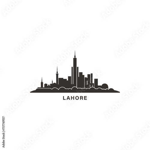 Lahore cityscape skyline city panorama vector flat modern logo icon. Pakistan, Punjab megapolis emblem idea with landmarks and building silhouettes. Isolated graphic 