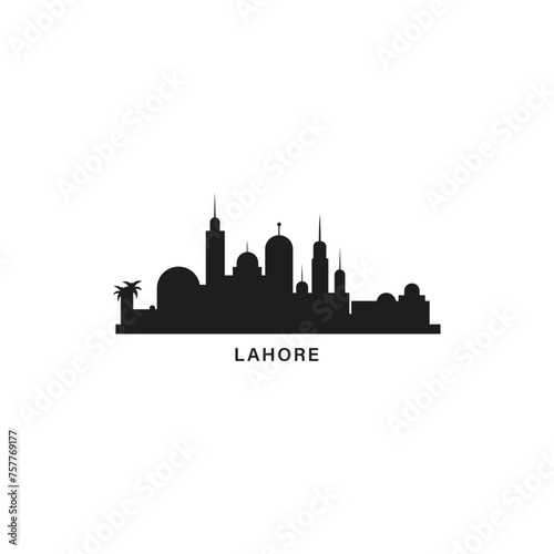 Lahore cityscape skyline city panorama vector flat modern logo icon. Pakistan, Punjab megapolis emblem idea with landmarks and building silhouettes. Isolated graphic	