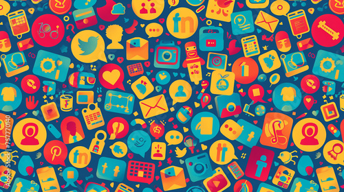 colorful Social media infinite icons. Social media and digital online concept, smart phone with Social media, concept of living on vacation and playing social media.