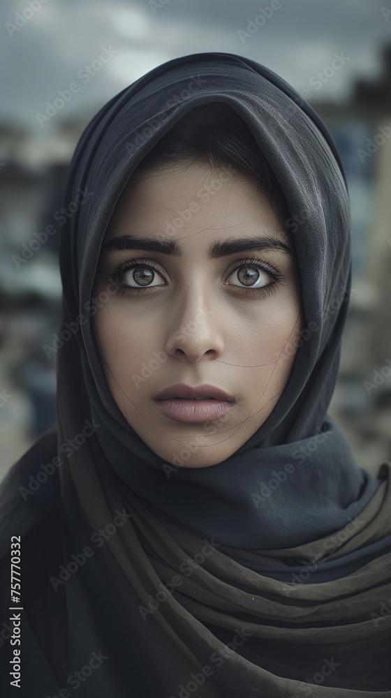 Ausdrucksstarkes Portrait einer Frau mit Migrationshintergrund Generative AI