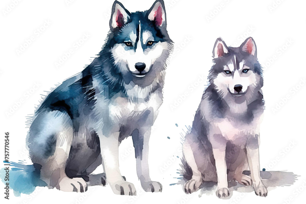 illustration on watercolor isolated Huskies Vector hand painted