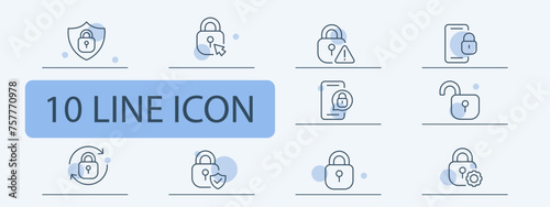 Keyhole icon set. Smartphone, folder, protection, password, connection, danger, hacking. 10 line icon style. Vector line icon for business and advertising