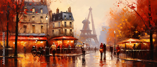 Oil painting cityscape  Moulin rouge Paris France .. © levit
