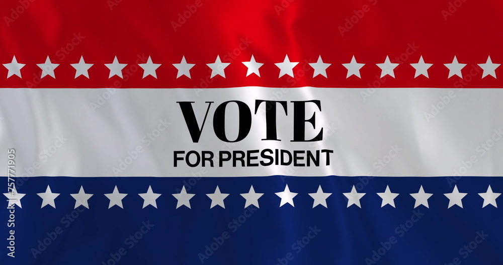 Fototapeta premium Image of vote for president text over american flag colour stripes and white stars