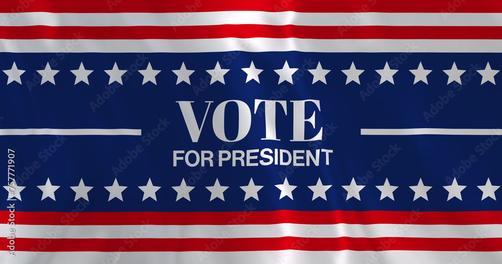 Obraz premium Image of vote for president text over american red, white and blue stripes and white stars