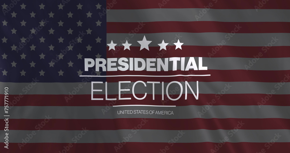Fototapeta premium Image of presidential election united states of america text over waving american flag