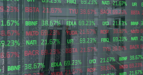 A stock market data display shows fluctuating numbers