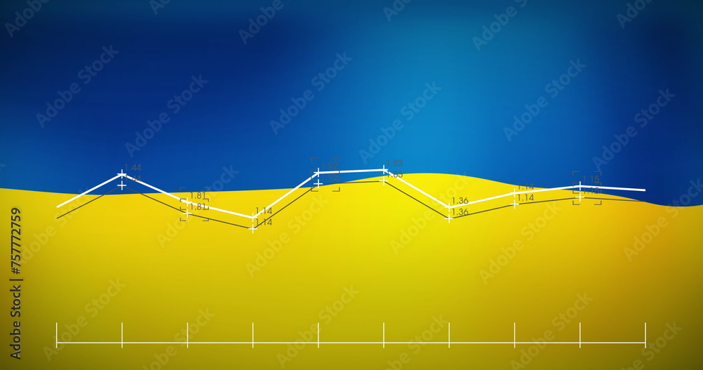 Fototapeta premium Image of financial data and graph over flag of ukraine