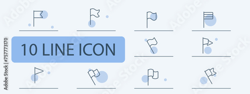 Flag icon set. Coat of arms, country, anthem, banner, symbol, flagpole, pole, ship. 10 line icon style. Vector line icon for business and advertising