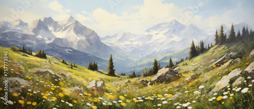 Oil painting of wildflowers in the mountains .. 7