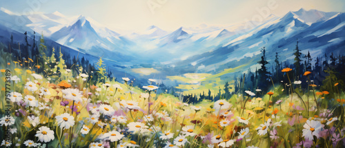 Oil painting of wildflowers in the mountains .. 7
