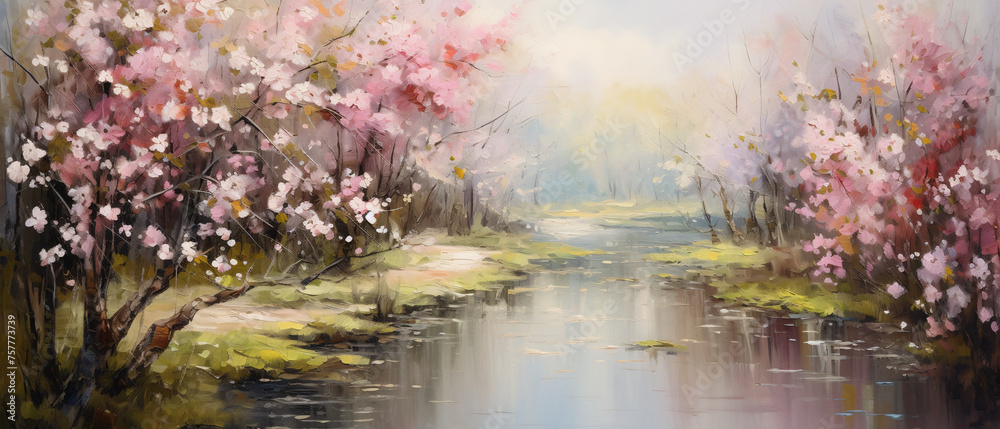 Oil painting spring background .. - obrazy, fototapety, plakaty 