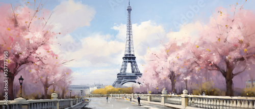 Oil Painting Street View of Paris. Tender landscape sp