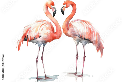 Rastra isolated Watercolor background hand drawn white flamingo Two illustration photo