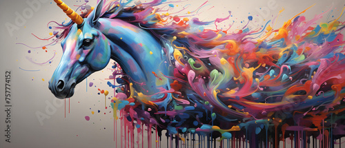 Oil painting unicorn dripping with paint 