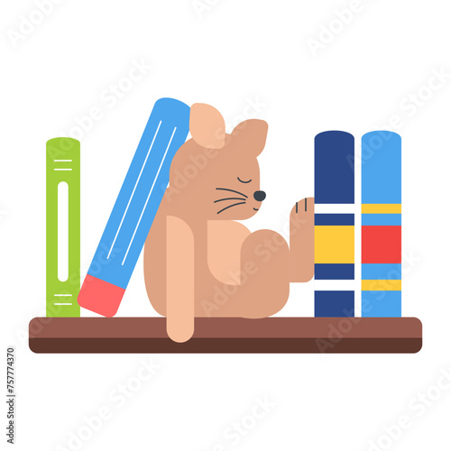 Sleepy bear on a bookshelf, flat style icon  photo