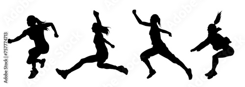 Silhouette collection of happy woman jumping pose. Silhouette collection of female model jumps. © anom_t