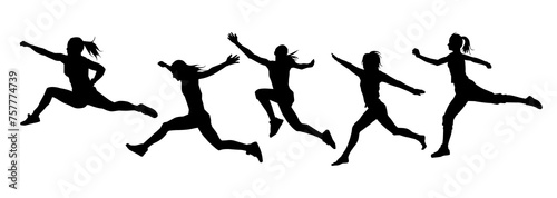 Silhouette collection of happy woman jumping pose. Silhouette collection of female model jumps.
