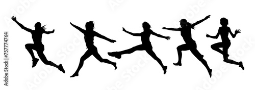 Silhouette collection of happy woman jumping pose. Silhouette collection of female model jumps.