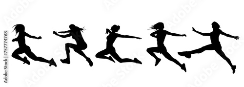 Silhouette collection of happy woman jumping pose. Silhouette collection of female model jumps.