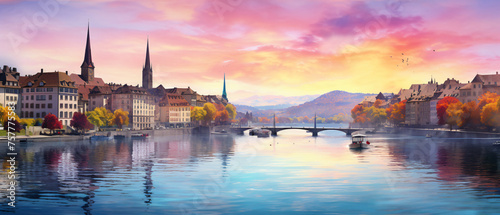 Old town of Zurich with Limmat river in Switzerland di