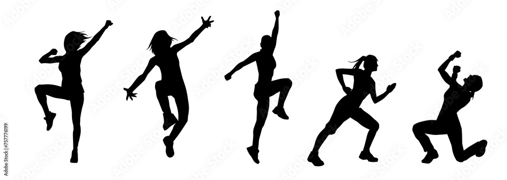 Collection silhouette of female dancer in action pose. Silhouette of slim women in dancing pose.