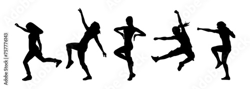 Collection silhouette of female dancer in action pose. Silhouette of slim women in dancing pose. photo