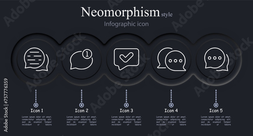 Message icon set. Unread, checkmark, confirmed user, correspondence, chatting. Neomorphism style. Vector line icon for business and advertising photo