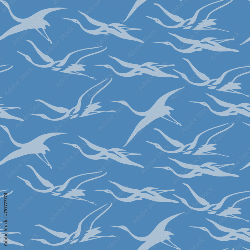Japanese Flying Crane Bird Vector Seamless Pattern Japanese Flying Crane Bird Vector Seamless Pattern