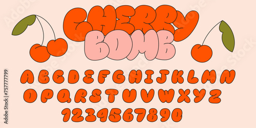 Inflated ballon alphabet letters and numbers, plump font design. Modern hand drawn vector illustration. Trendy English type. photo