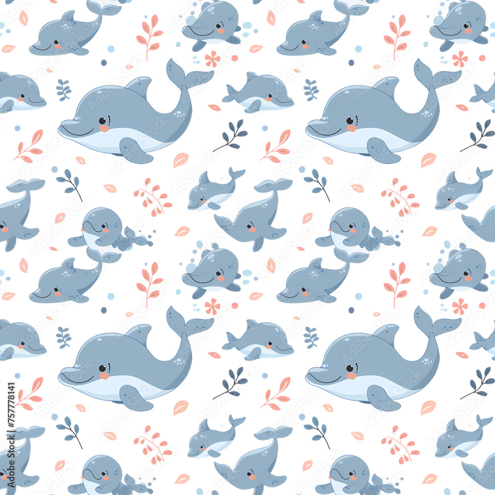 Cute Dolphin Seamless Pattern