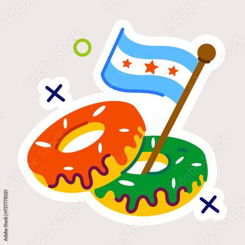 Easy to edit flat sticker of chicago donuts 