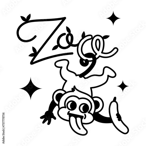 Cute glyph style sticker of zoo monkey 