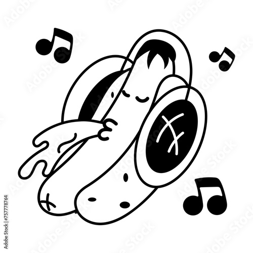 A hot dog enjoying music, glyph style sticker 