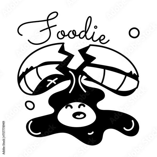 Broken egg with foodie word, glyph style sticker 