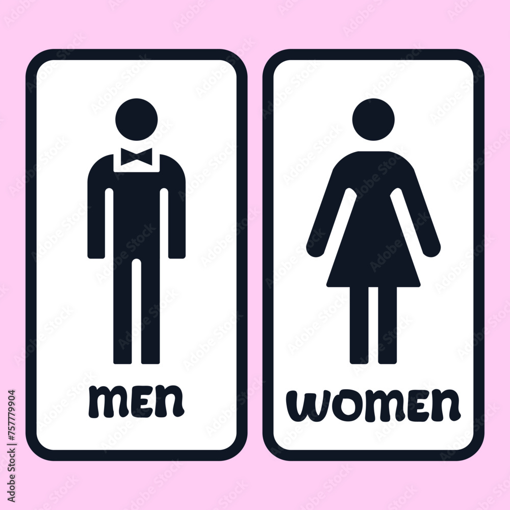 Male and female toilet restroom sign logo, different design style with text: men and women. Vector. Eps10 Male and female toilet restroom sign logo, different design style with text: men and women. Vector. Eps10