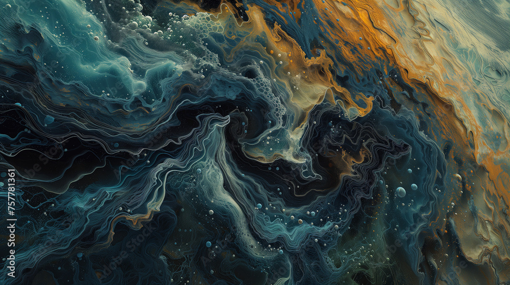 Turbulent flow of a fluid with several phases in different colors Turbulent flow of a fluid with several phases in different colors