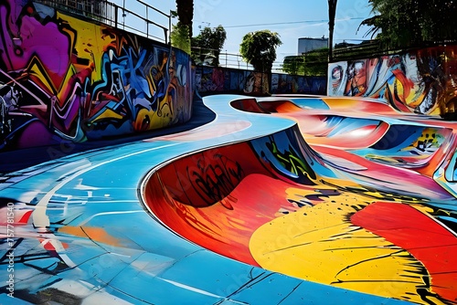 skateboarder morph into fluid curves embodying the dynamism of the movements photo