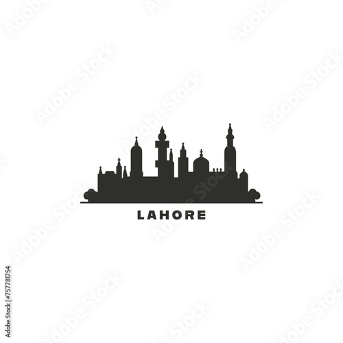 Lahore cityscape skyline city panorama vector flat modern logo icon. Pakistan, Punjab megapolis emblem idea with landmarks and building silhouettes. Isolated graphic