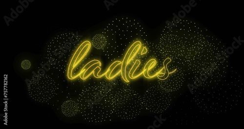 Image of ladies text over shapes on black backrgound