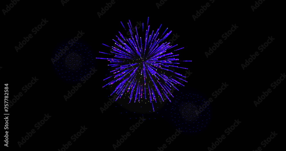 Image of moving shapes and fireworks over black background Image of moving shapes and fireworks over black background