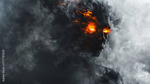 A smoke creature with a body made of smoke and eyes made of fire