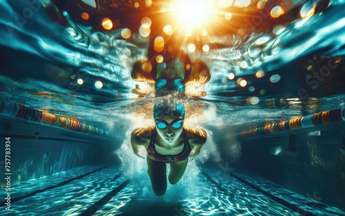 Woman Swimming Freestyle. Under water shoot of a woman swimming freestyle in olympic pool