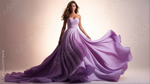 Woman in flowing purple gown creates art