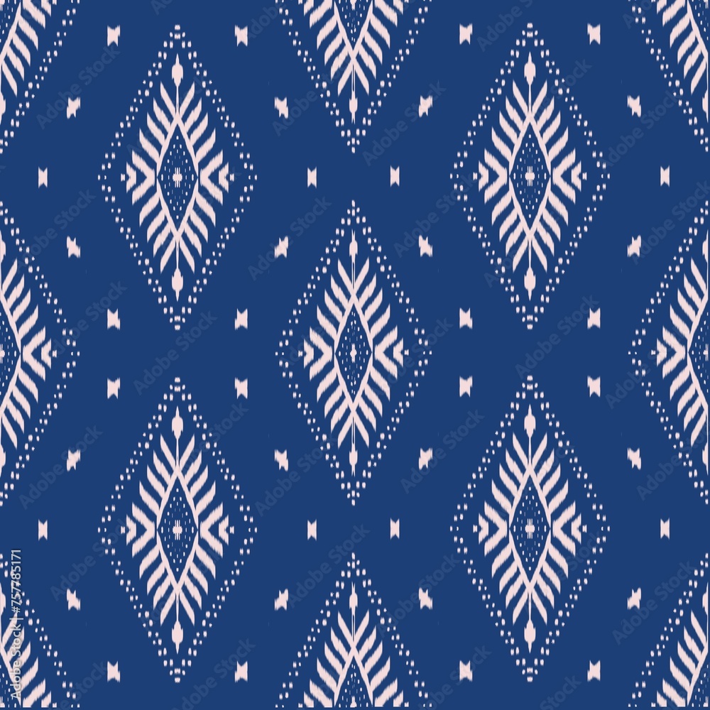 Obraz premium indigo blue oriental traditional native fabric seamless pattern for ikat and batik. hand drawn embroidery pattern.