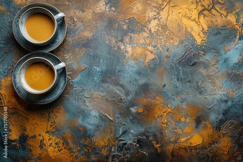 Three Paint Cans With Orange Paint on a Blue Background