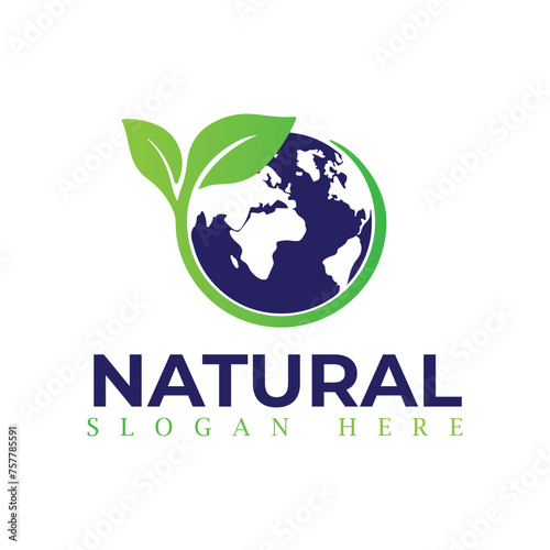 Natural, eco food, green leaf seedling, growing plant logo design vector template. Natural logos with leaves. 
