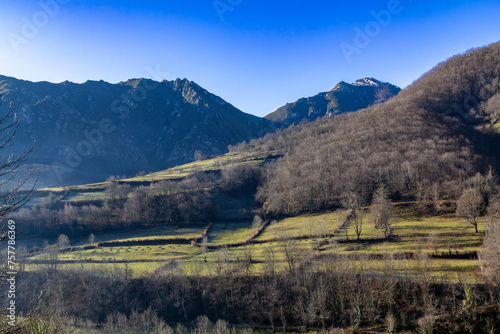 Panoramic view of the wonderful landscape in the Redes natural park in Asturias. Spain.