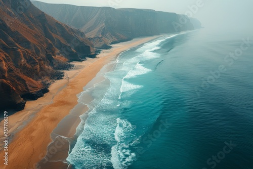Aerial View of Beach and Cliffs